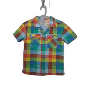 Hanna Andersson Rainbow Plaid Button-Down Shirt Size US 4 (100cm) EUC